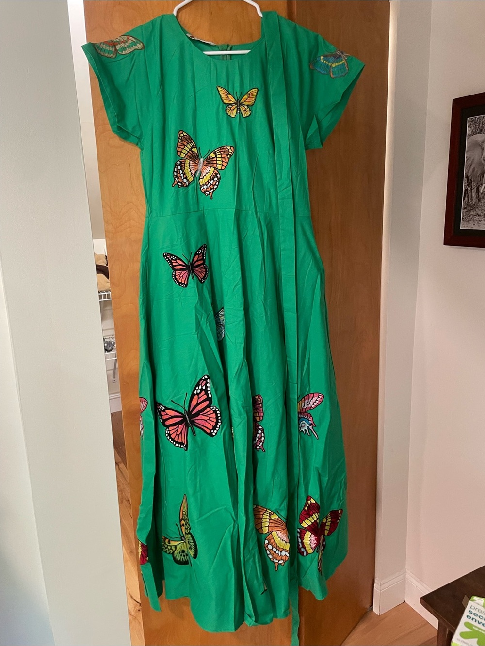 Fanm Mon Bright Green Butterfly Maxi Dress with belt